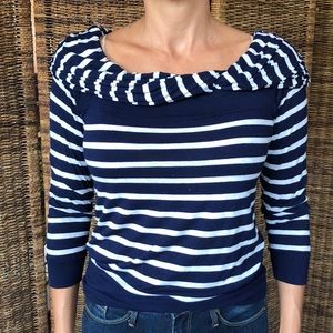 Blue and white boat neck nautical stripe top